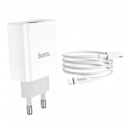 Превью Сетевое зарядное устройство Hoco C80A USB/Type-C с кабелем для Apple (Lightning - Type-C) (белое) &mdash; 4