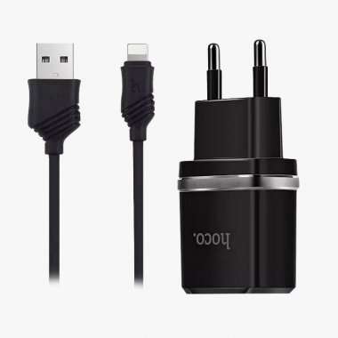 Сетевое зарядное устройство Hoco C12 2 USB-Apple Lightning 2,4A (черный) — 1